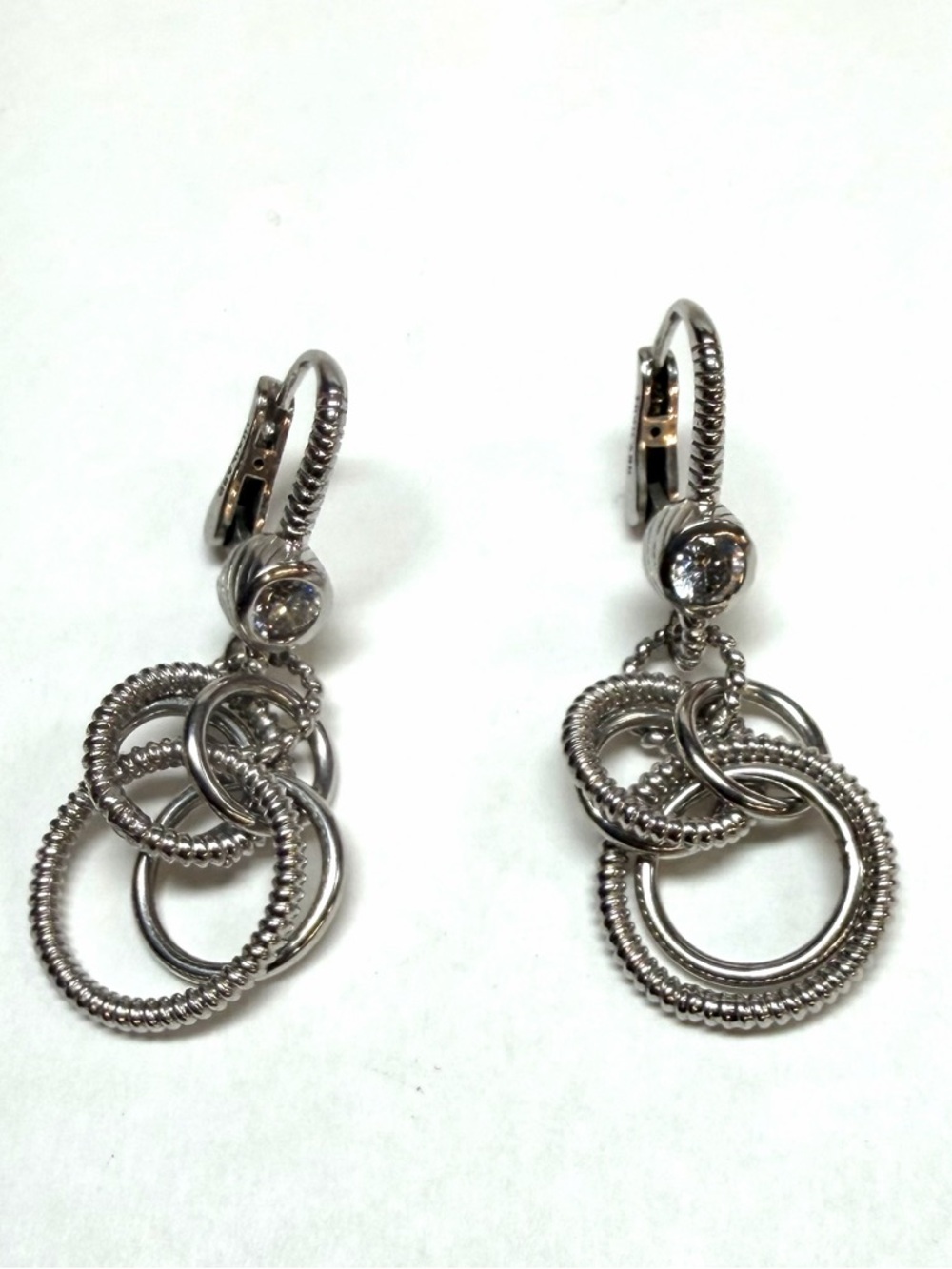 Judith Ripka Sterling Silver Circles Lever Back Dangle Earrings